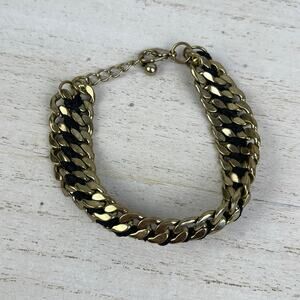 Gold Tone Chain Link Bracelet Black Braided Satin Cord Adjustable NWOT